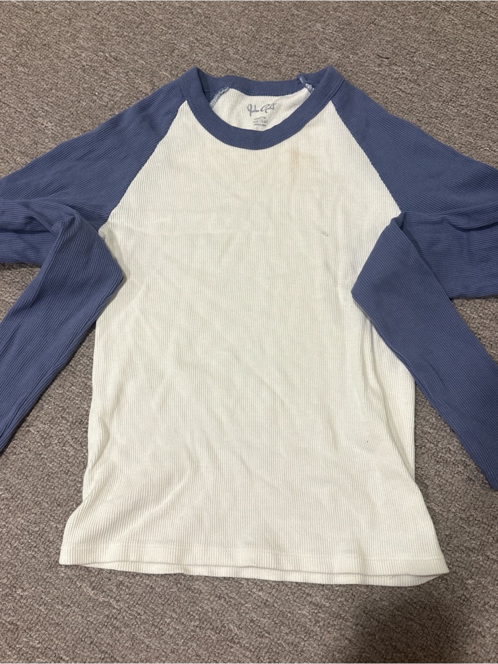 PacSun White & Blue Ribbed Long Sleeve Crop Top